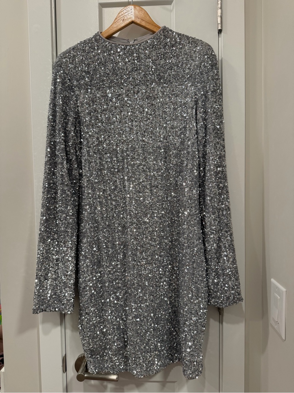 & Other Stories Silver Sequin Long Sleeve Mini Dress